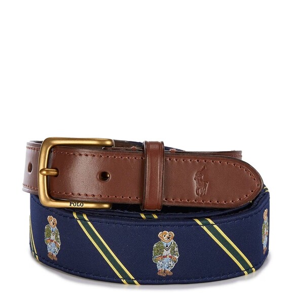 NWT Polo Ralph Lauren MEN'S BELT 38, 42 Polo Bear Leather-Trim Belt